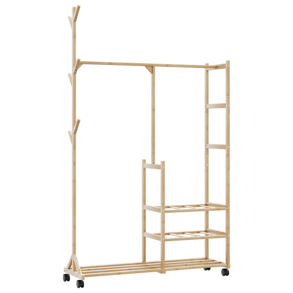 Produktbild för Klädställ med hyllor och hjul 100x38x175,5 cm bambu