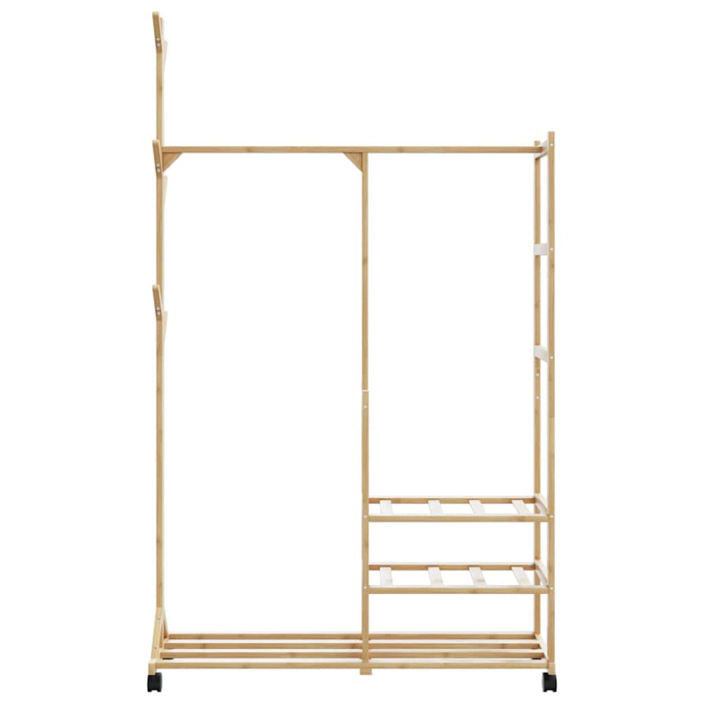 Produktbild för Klädställ med hyllor och hjul 100x38x175,5 cm bambu