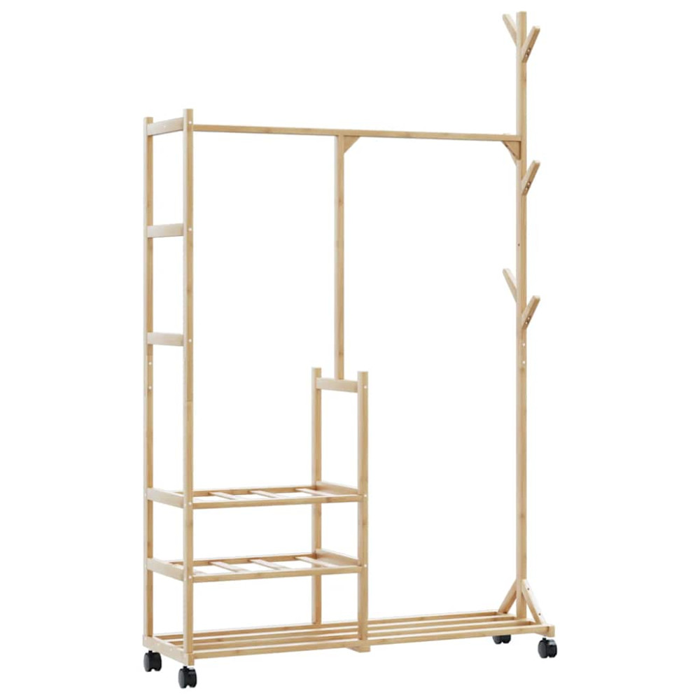 Produktbild för Klädställ med hyllor och hjul 100x38x175,5 cm bambu