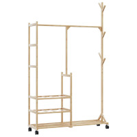 Produktbild för Klädställ med hyllor och hjul 100x38x175,5 cm bambu