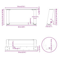 Produktbild för Soffbordsben U-formade 2 st antracit 70x(30-31) cm stål