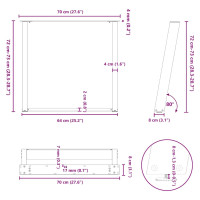 Produktbild för Matbordsben U-formad 2 st svart 70x(72-73) cm stål