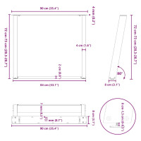 Produktbild för Matbordsben U-formad 2 st svart 90x(72-73) cm stål