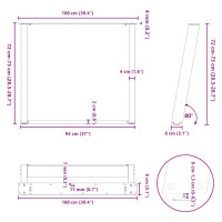 Produktbild för Matbordsben U-formad 2 st svart 100x(72-73) cm stål