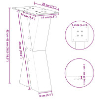 Produktbild för Soffbordsben X-formade 2 st svart 28x(42-43) cm stål