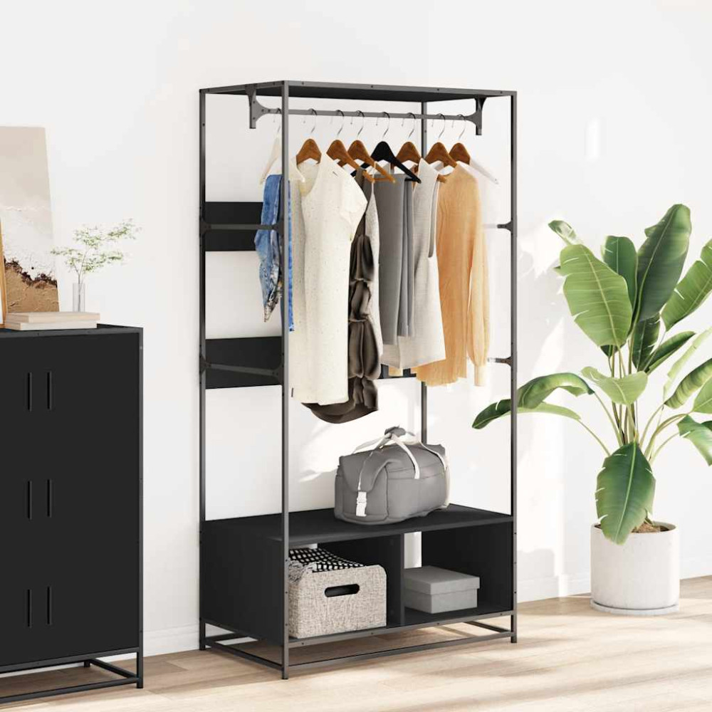 Produktbild för Garderob svart 90x50x180 cm konstruerat trä