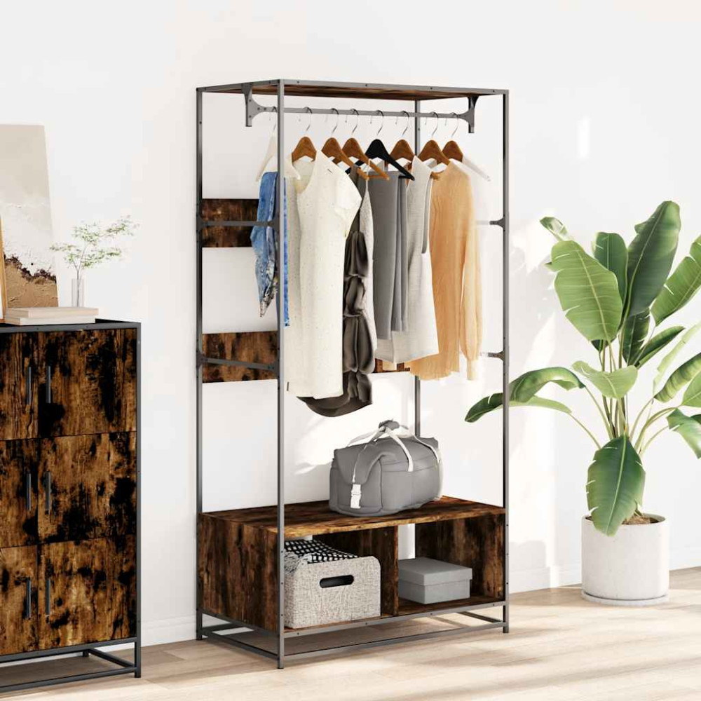 Produktbild för Garderob rökfärgad ek 90x50x180 cm konstruerat trä