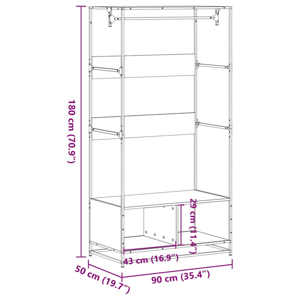 Produktbild för Garderob rökfärgad ek 90x50x180 cm konstruerat trä