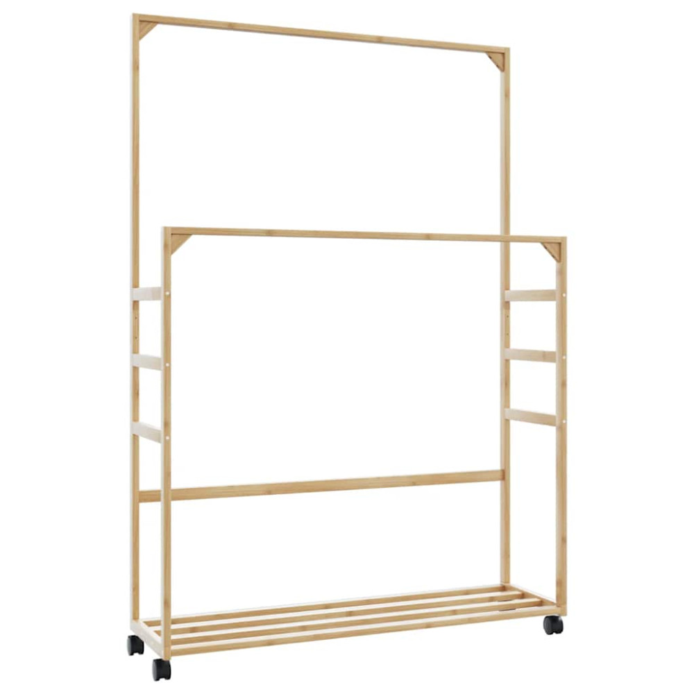 Produktbild för Klädställ med hyllor och hjul 90x35x155 cm bambu