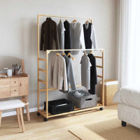 Produktbild för Klädställ med hyllor och hjul 90x35x155 cm bambu