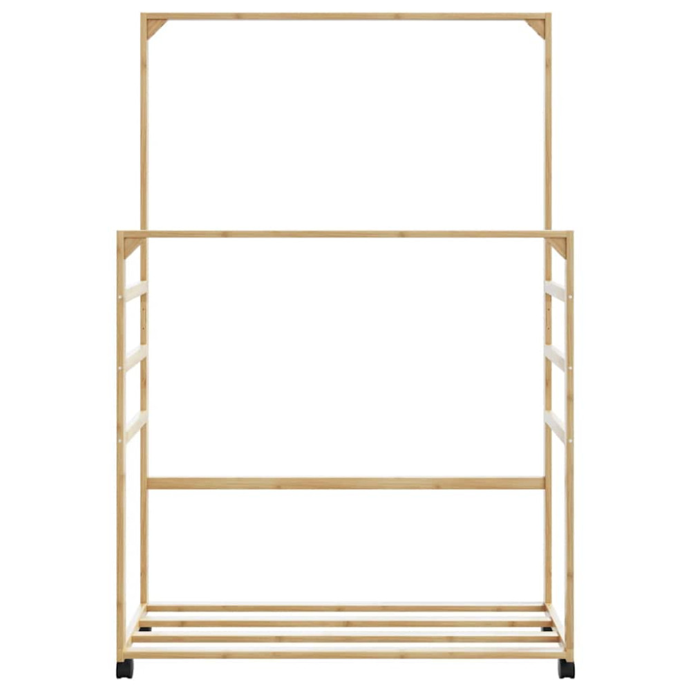 Produktbild för Klädställ med hyllor och hjul 90x35x155 cm bambu
