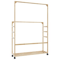 Produktbild för Klädställ med hyllor och hjul 90x35x155 cm bambu