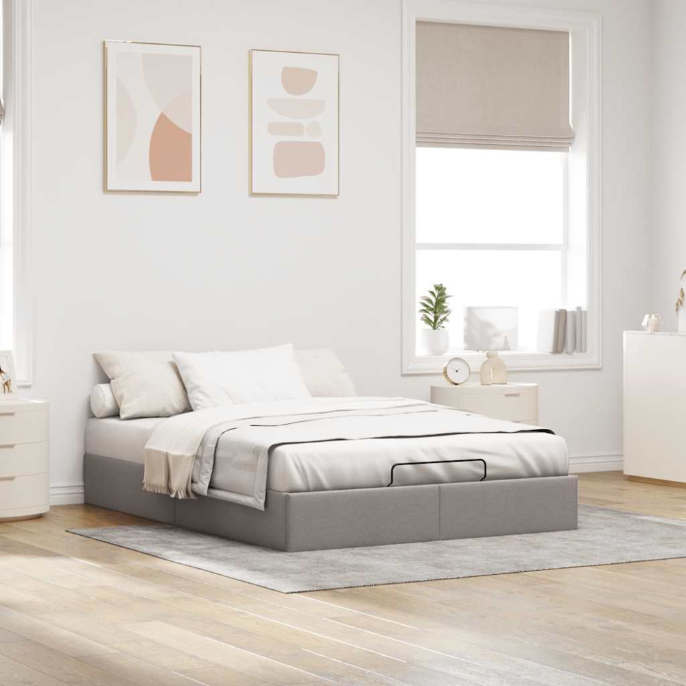 Produktbild för Ottoman sängram utan madrass gräddvit 140x200 cm tyg