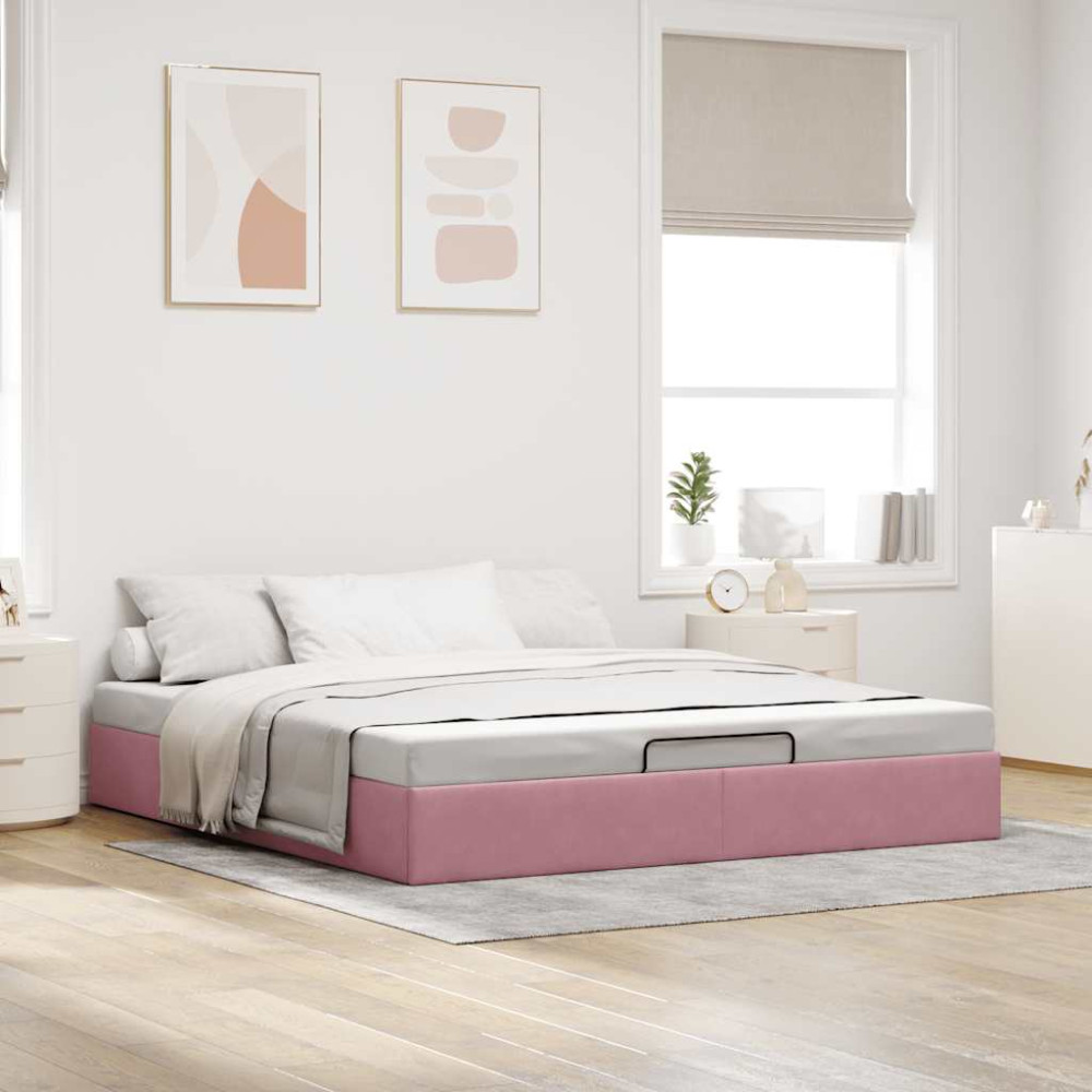 Produktbild för Ottoman sängram utan madrass rosa 180x200 cm sammet