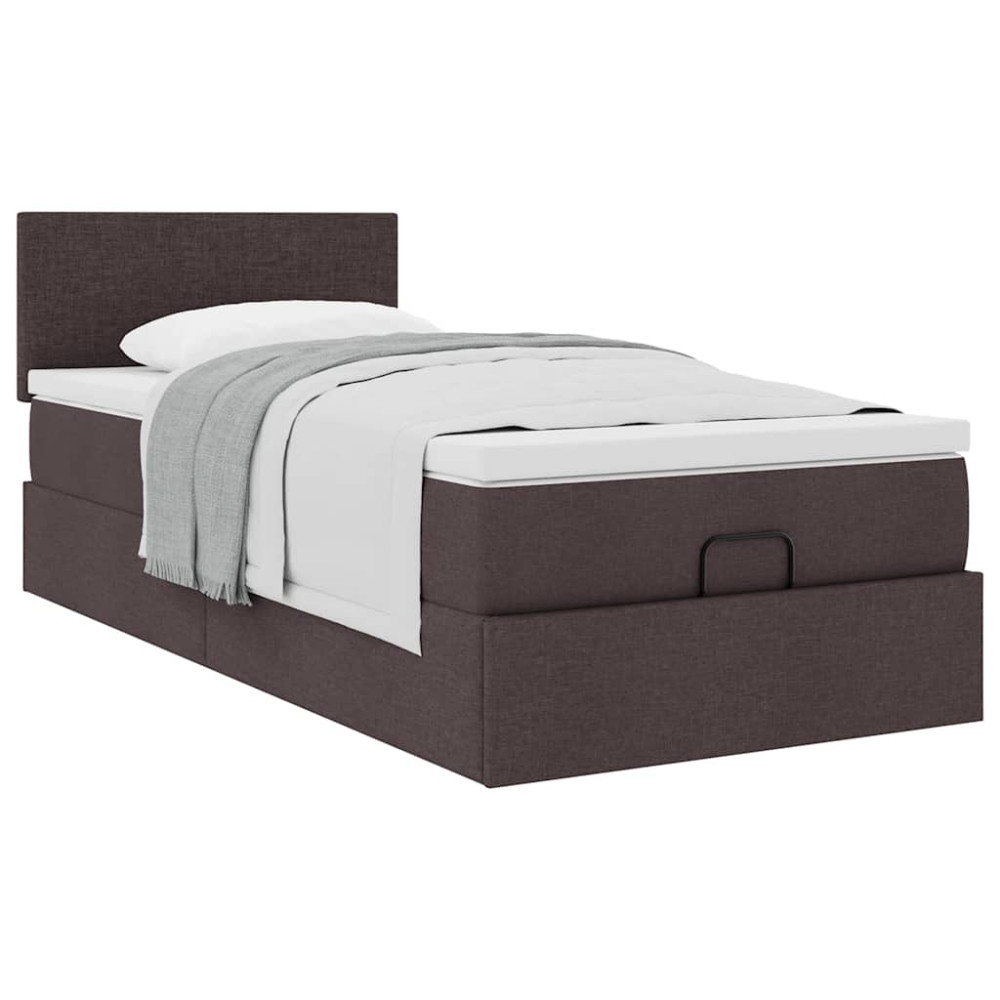 Produktbild för Ottoman sängram med madrass mörkbrun 80x200 cm tyg