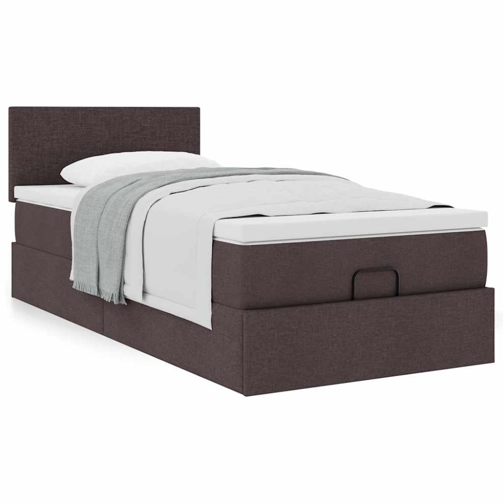 Produktbild för Ottoman sängram med madrass mörkbrun 80x200 cm tyg