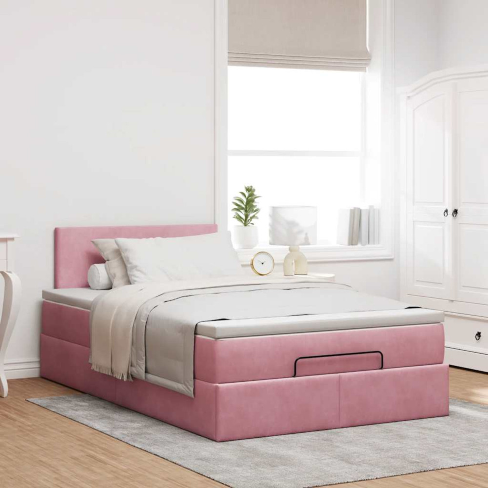 Produktbild för Ottomansk säng med madrass rosa 120x190 cm sammet