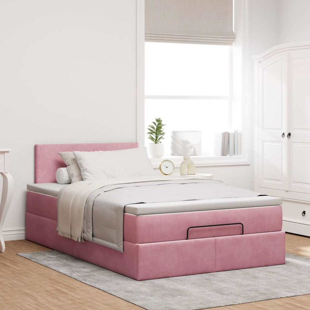 Produktbild för Ottoman sängram med madrass rosa 120x200 cm sammet