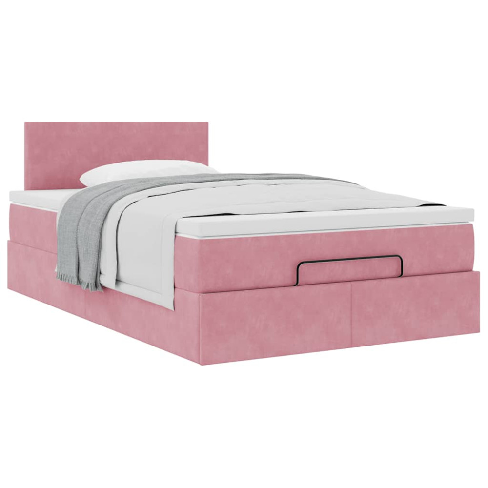 Produktbild för Ottoman sängram med madrass rosa 120x200 cm sammet