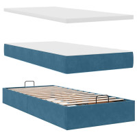 Produktbild för Ottoman sängram med madrass mörkblå 80x200 cm sammet