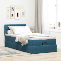 Produktbild för Ottoman sängram med madrass mörkblå 90x190 cm sammet