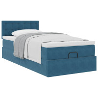 Produktbild för Ottoman sängram med madrass mörkblå 90x190 cm sammet
