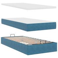 Produktbild för Ottoman sängram med madrass mörkblå 90x190 cm sammet