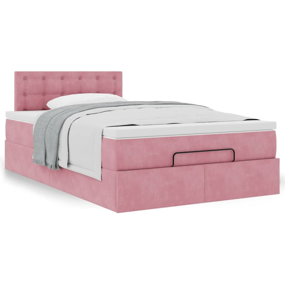 Produktbild för Ottomansk säng med madrass rosa 120x190 cm sammet