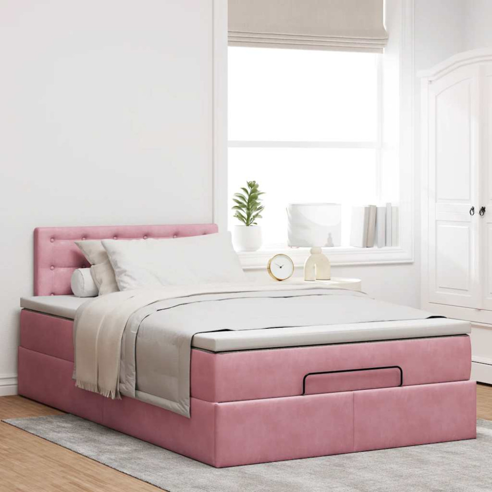Produktbild för Ottomansk säng med madrass rosa 120x190 cm sammet