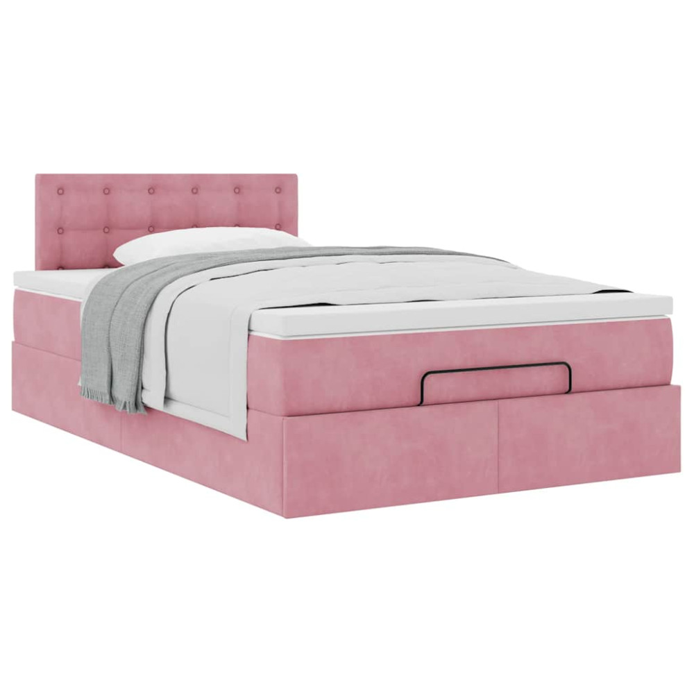 Produktbild för Ottomansk säng med madrass rosa 120x190 cm sammet