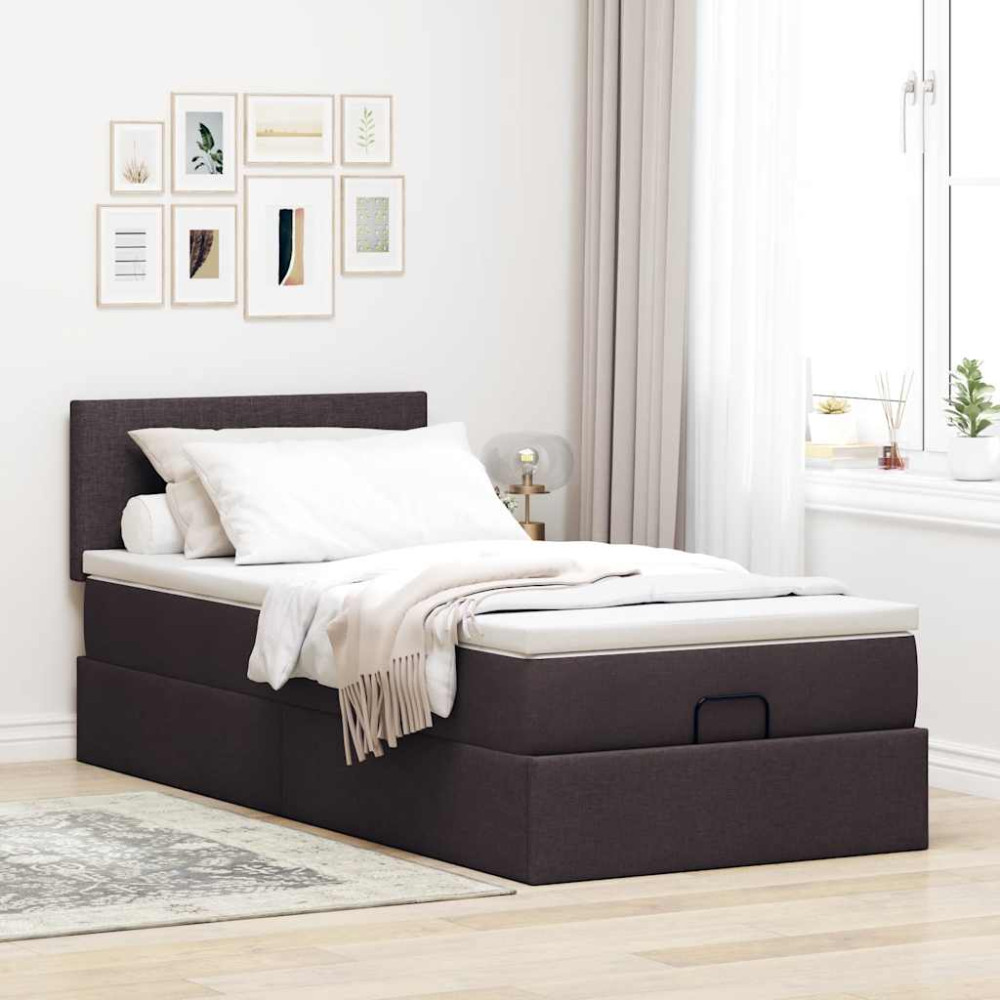 Produktbild för Ottoman sängram med madrass mörkbrun 80x200 cm tyg