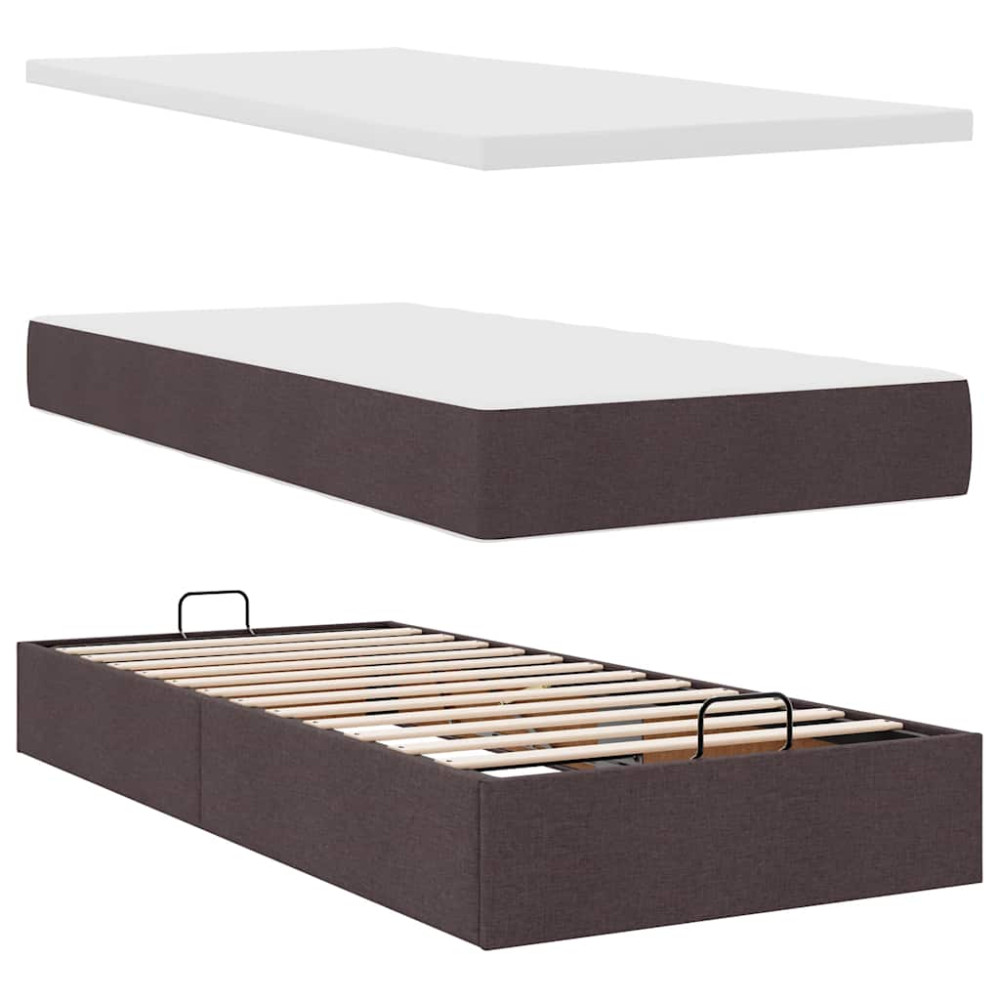 Produktbild för Ottoman sängram med madrass mörkbrun 80x200 cm tyg