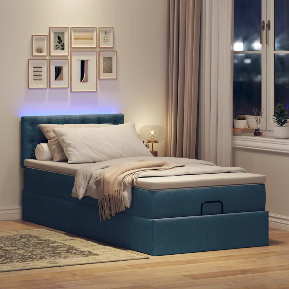 Produktbild för Ottoman sängram med madrass blå 90x190 cm tyg