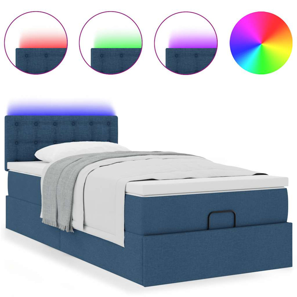 Produktbild för Ottoman sängram med madrass blå 90x190 cm tyg