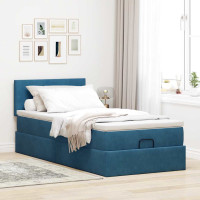 Produktbild för Ottoman sängram med madrass mörkblå 90x200 cm sammet