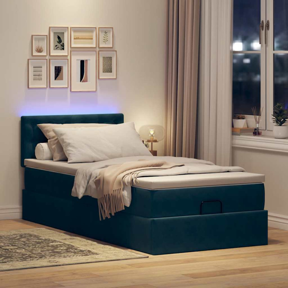 Produktbild för Ottoman sängram med madrass mörkblå 90x190 cm sammet
