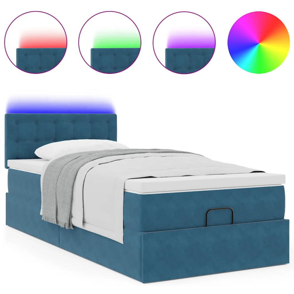 Produktbild för Ottoman sängram med madrass mörkblå 90x190 cm sammet