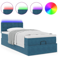 Produktbild för Ottoman sängram med madrass mörkblå 90x190 cm sammet