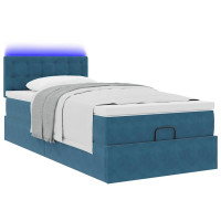Produktbild för Ottoman sängram med madrass mörkblå 90x190 cm sammet