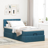 Produktbild för Ottoman sängram med madrass mörkblå 90x190 cm sammet