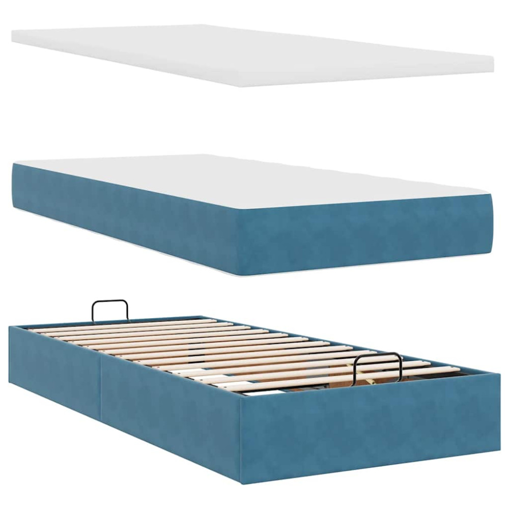 Produktbild för Ottoman sängram med madrass mörkblå 90x190 cm sammet