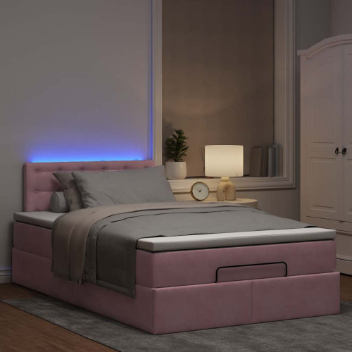 vidaXL Ottomansk säng med madrass och LED-lampor rosa 120x190cm sammet