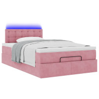 Produktbild för Ottomansk säng med madrass och LED-lampor rosa 120x190cm sammet