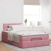 Produktbild för Ottomansk säng med madrass och LED-lampor rosa 120x190cm sammet