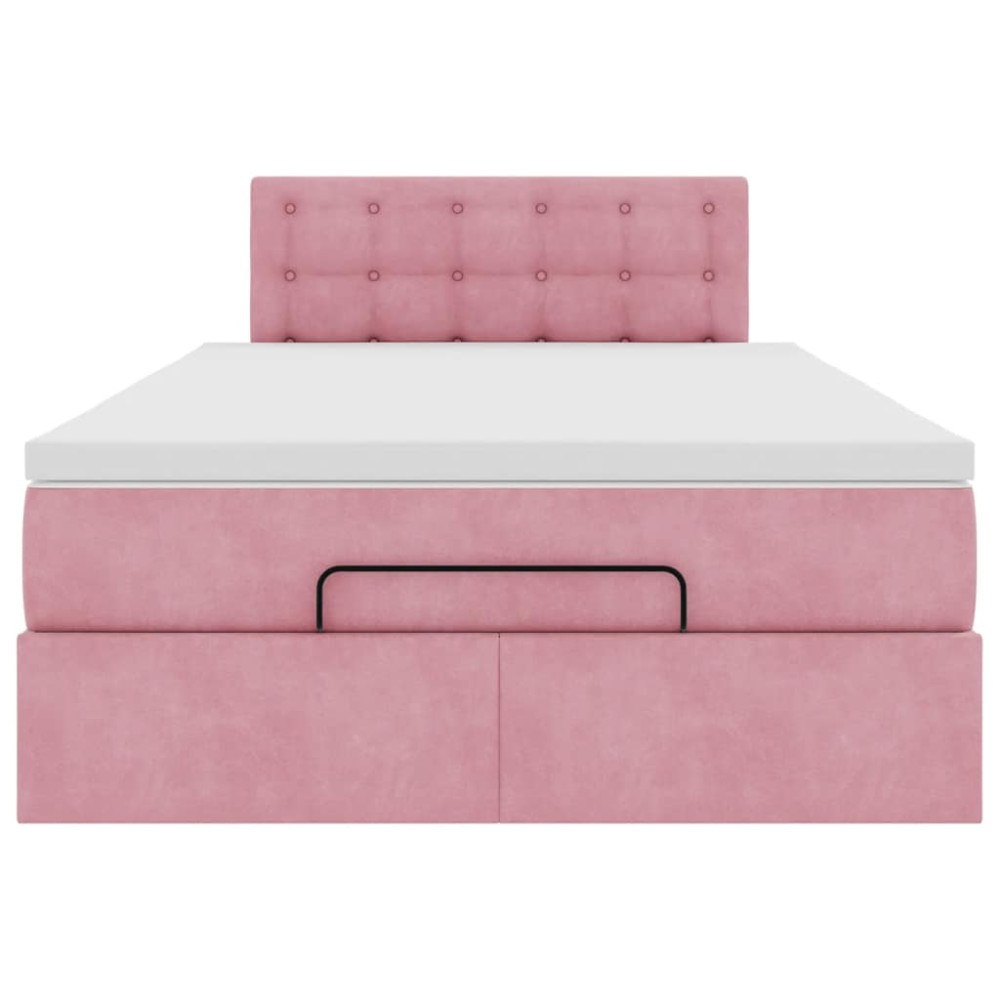 Produktbild för Ottomansk säng med madrass och LED-lampor rosa 120x190cm sammet