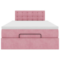 Produktbild för Ottomansk säng med madrass och LED-lampor rosa 120x190cm sammet