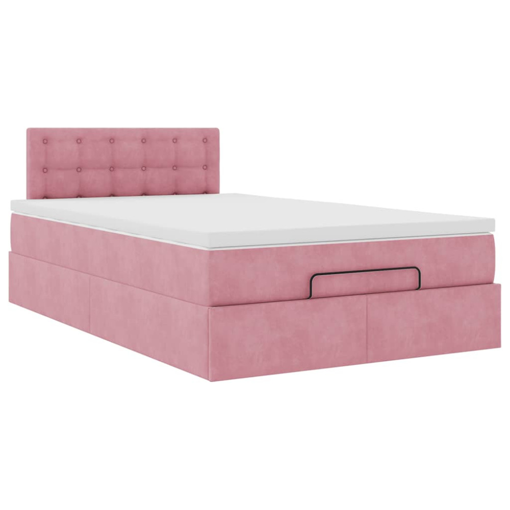 Produktbild för Ottomansk säng med madrass och LED-lampor rosa 120x190cm sammet