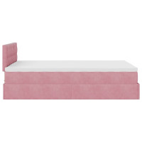 Produktbild för Ottomansk säng med madrass och LED-lampor rosa 120x190cm sammet