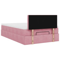 Produktbild för Ottomansk säng med madrass och LED-lampor rosa 120x190cm sammet