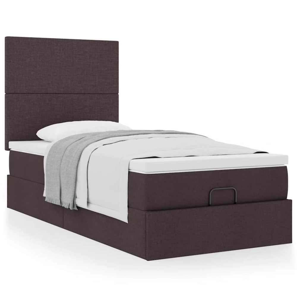 Produktbild för Ottoman sängram med madrass mörkbrun 80x200 cm tyg